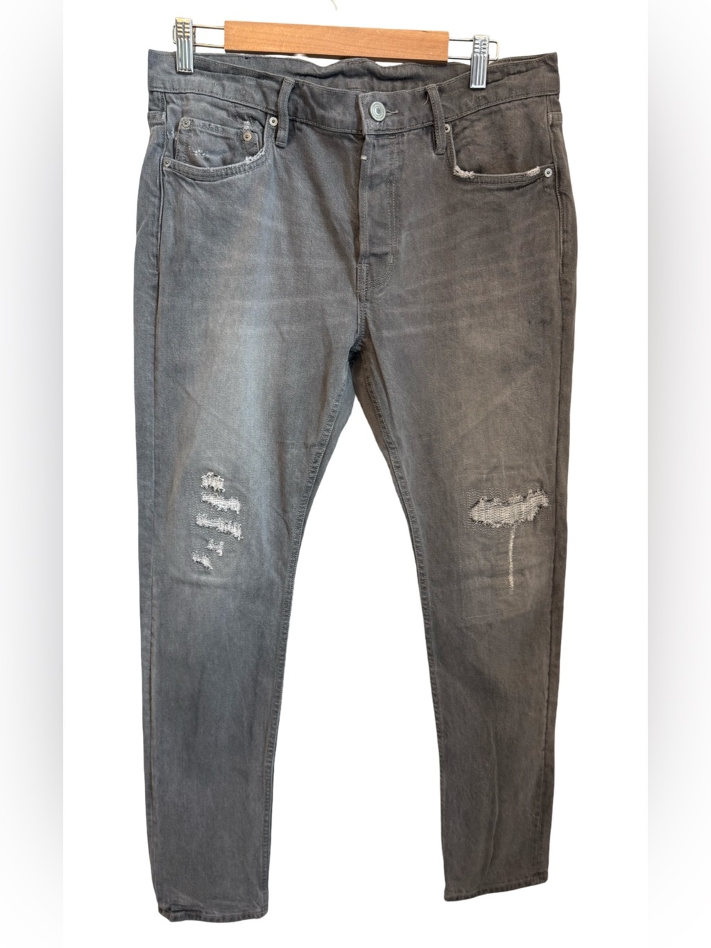 AllSaints Men’s Jeans W32 Gray Distressed Slim Skinny Stretch Denim 31” Inseam